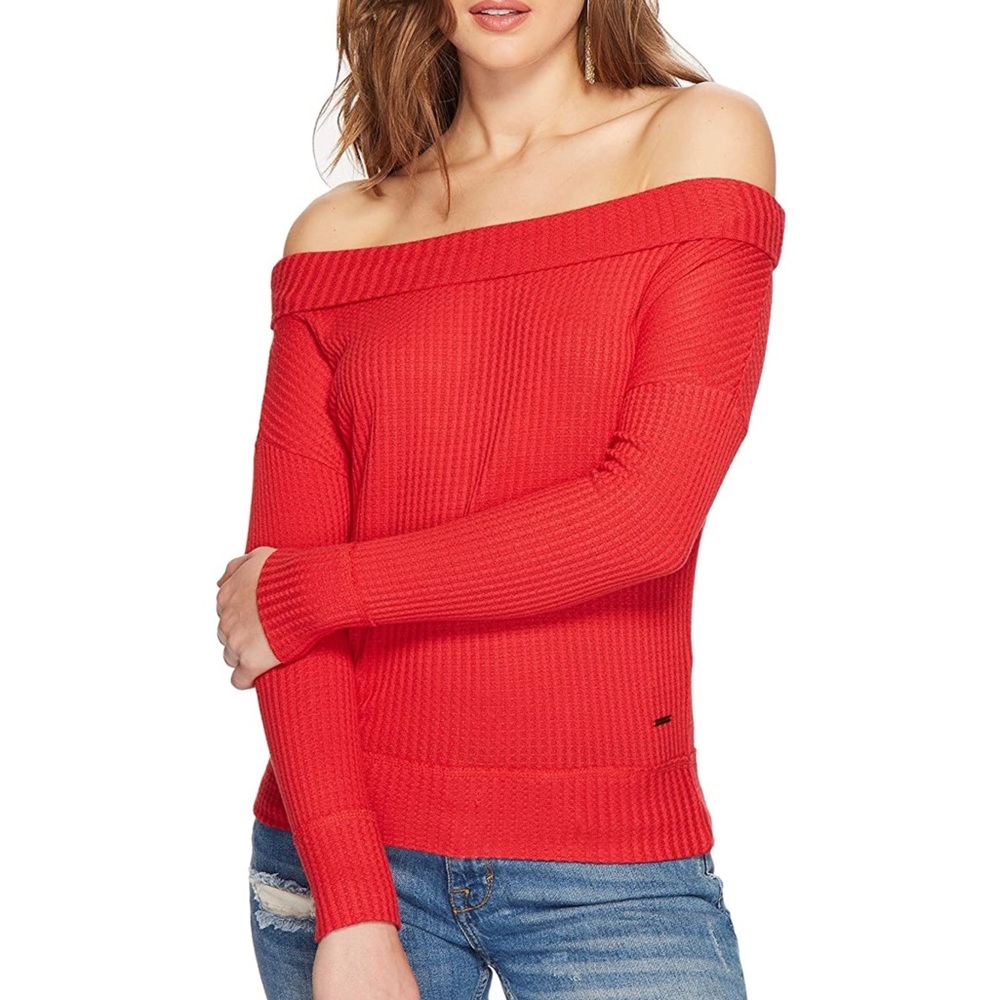 Lucky Brand Off-the-Shoulder Red Thermal Top – Size X-Large